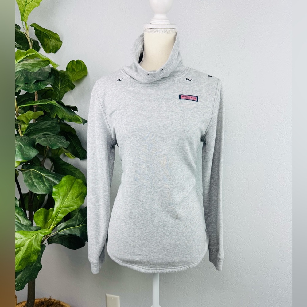 Vineyard grey Mock Turtleneck Embroidered Whale Grey Pullover Sweater